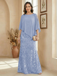 A Line Scoop Floor Length Elegant Mother of the Bride Dresses with Sequin Embroidery