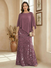 A Line Scoop Floor Length Elegant Mother of the Bride Dresses with Sequin Embroidery