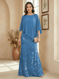 A Line Scoop Floor Length Elegant Mother of the Bride Dresses with Sequin Embroidery