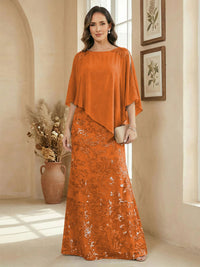 A Line Scoop Floor Length Elegant Mother of the Bride Dresses with Sequin Embroidery