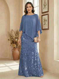 A Line Scoop Floor Length Elegant Mother of the Bride Dresses with Sequin Embroidery