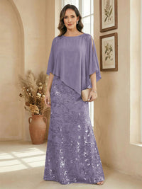 A Line Scoop Floor Length Elegant Mother of the Bride Dresses with Sequin Embroidery