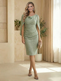 Sheath Boat Neck Cape Sleeve Knee Length Simple Mother of the Bride Dresses