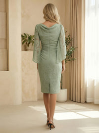 Sheath Boat Neck Cape Sleeve Knee Length Simple Mother of the Bride Dresses