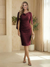 Sheath Boat Neck Cape Sleeve Knee Length Simple Mother of the Bride Dresses