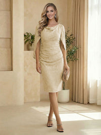 Sheath Boat Neck Cape Sleeve Knee Length Simple Mother of the Bride Dresses