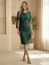 Sheath Boat Neck Cape Sleeve Knee Length Simple Mother of the Bride Dresses