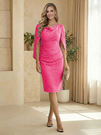 Sheath Boat Neck Cape Sleeve Knee Length Simple Mother of the Bride Dresses
