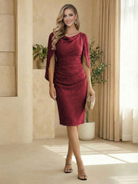 Sheath Boat Neck Cape Sleeve Knee Length Simple Mother of the Bride Dresses