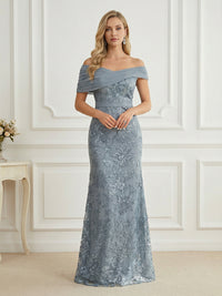 Mermaid Off Shoulder Short Sleeve Long Elegant Mother of the Bride Dresses with Sequin