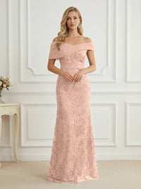 Mermaid Off Shoulder Short Sleeve Long Elegant Mother of the Bride Dresses with Sequin