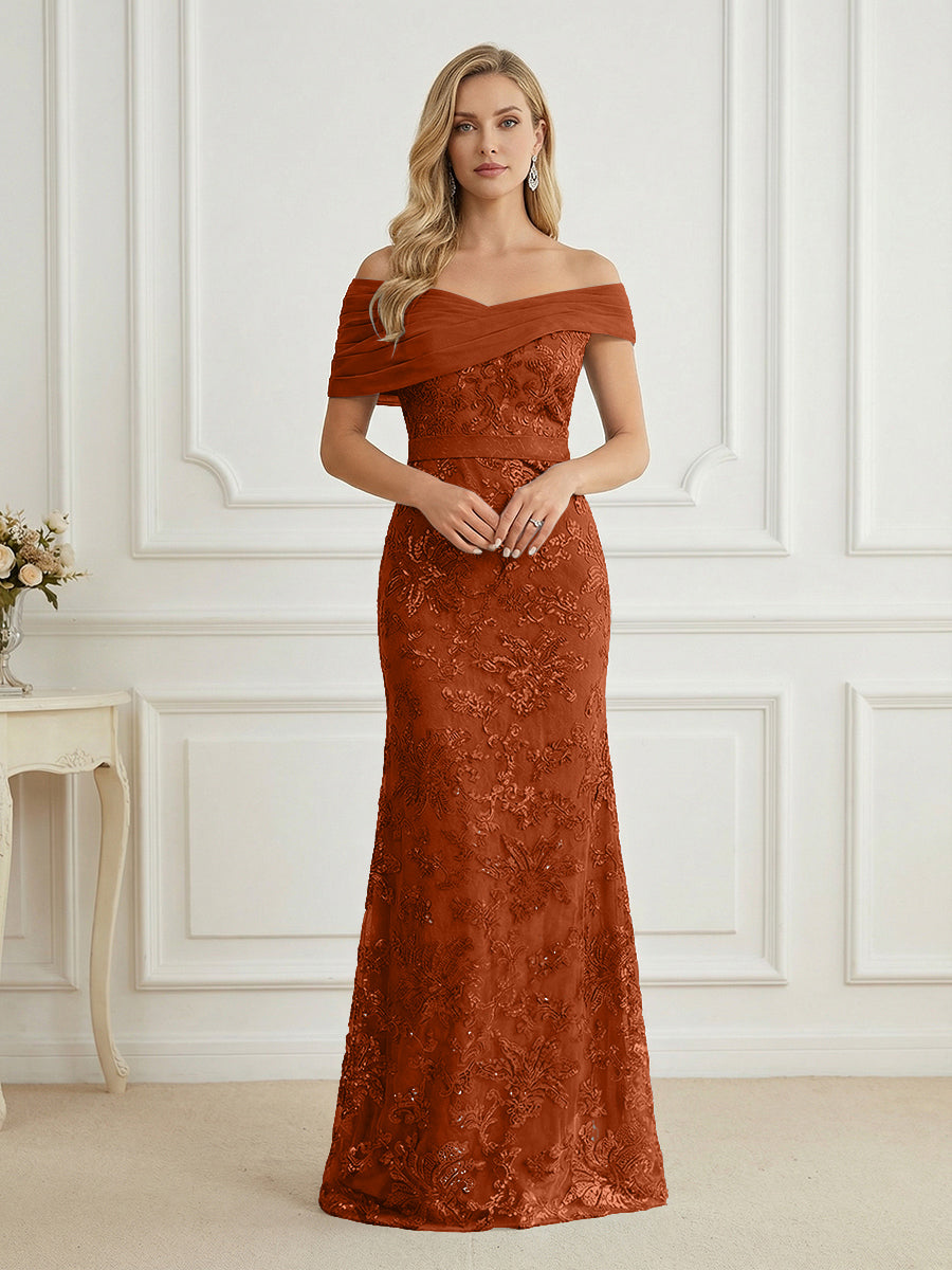 burnt orange mother of the bride dresses Shirees Burnt Orange Mermaid Off Shoulder Short Sleeve Long Elegant Mother of the Bride Dresses with Sequin 2026