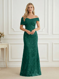 Mermaid Off Shoulder Short Sleeve Long Elegant Mother of the Bride Dresses with Sequin