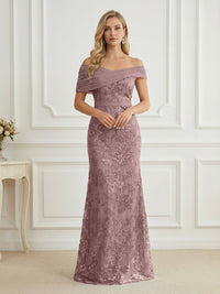 Mermaid Off Shoulder Short Sleeve Long Elegant Mother of the Bride Dresses with Sequin