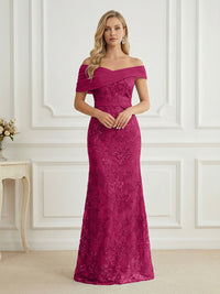 Mermaid Off Shoulder Short Sleeve Long Elegant Mother of the Bride Dresses with Sequin