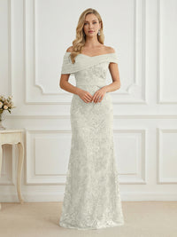 Mermaid Off Shoulder Short Sleeve Long Elegant Mother of the Bride Dresses with Sequin