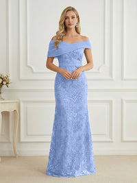 Mermaid Off Shoulder Short Sleeve Long Elegant Mother of the Bride Dresses with Sequin