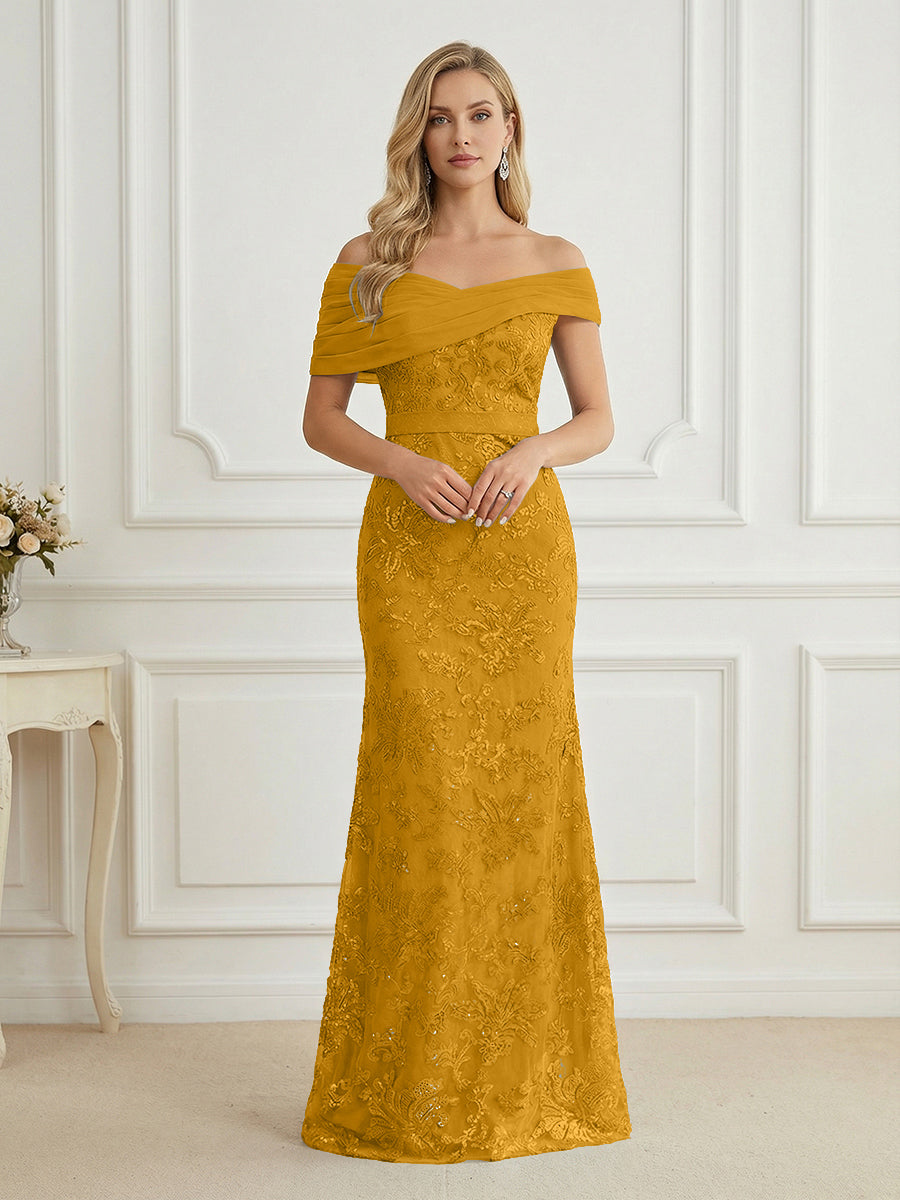 Mermaid Off Shoulder Short Sleeve Long Elegant Mother of the Bride Dre   Shirees