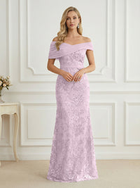 Mermaid Off Shoulder Short Sleeve Long Elegant Mother of the Bride Dresses with Sequin