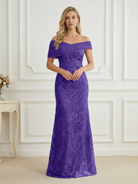Mermaid Off Shoulder Short Sleeve Long Elegant Mother of the Bride Dresses with Sequin