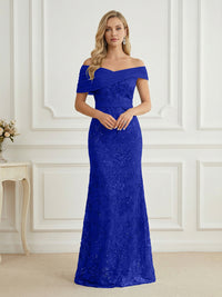 Mermaid Off Shoulder Short Sleeve Long Elegant Mother of the Bride Dresses with Sequin