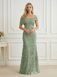 Mermaid Off Shoulder Short Sleeve Long Elegant Mother of the Bride Dresses with Sequin