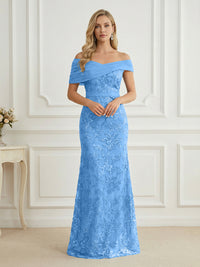 Mermaid Off Shoulder Short Sleeve Long Elegant Mother of the Bride Dresses with Sequin