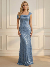 Asymmetrical Neck Mermaid Sleeveless Long Sequined Lace Mother of the Bride Dresses