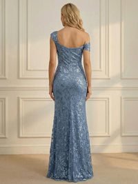 Asymmetrical Neck Mermaid Sleeveless Long Sequined Lace Mother of the Bride Dresses