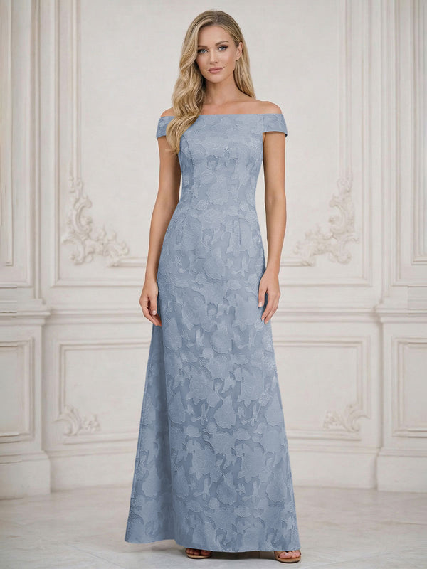 A Line Off Shoulder Floral Chiffon Sleeveless Floral Mother of the Bride Dresses