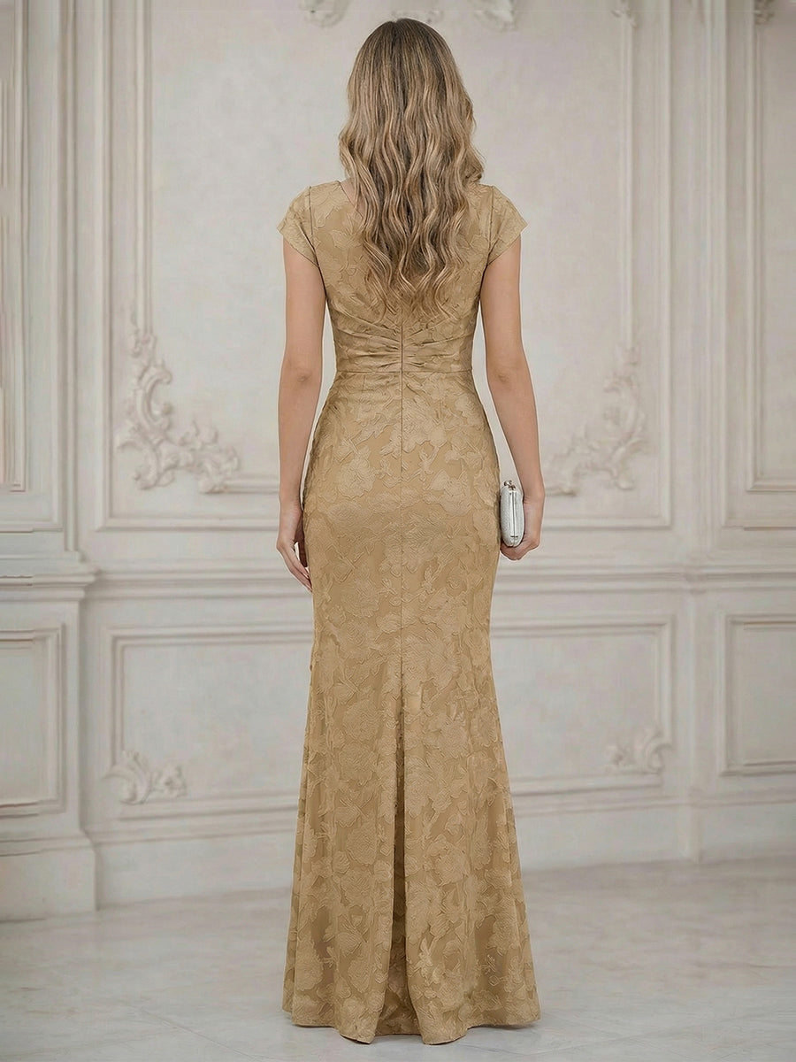 Mermaid Short Sleeve Floor Length Ruffled Mother of the Bride Dresses with Split Side