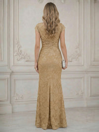 Mermaid Short Sleeve Floor Length Ruffled Mother of the Bride Dresses with Split Side