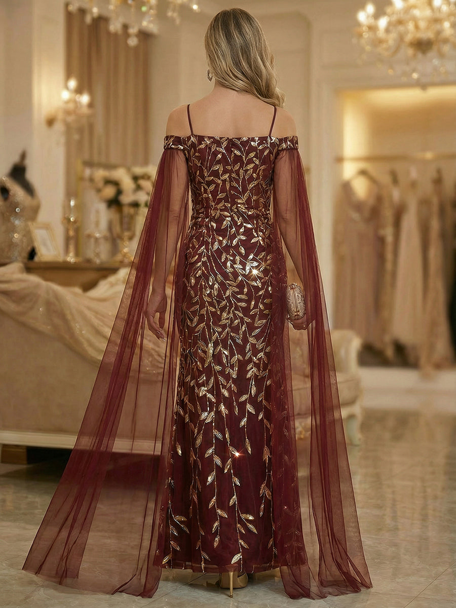 Mermaid Cold Shoulder Floor Length Mother of the Bride Dresses with Appliques