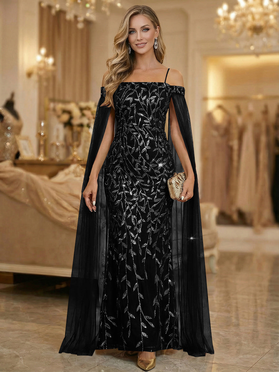 Mermaid Cold Shoulder Floor Length Mother of the Bride Dresses with Appliques