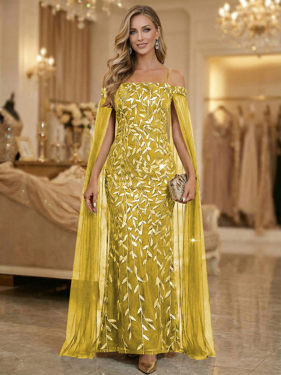 Mermaid Cold Shoulder Floor Length Mother of the Bride Dresses with Appliques