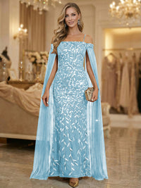 Mermaid Cold Shoulder Floor Length Mother of the Bride Dresses with Appliques