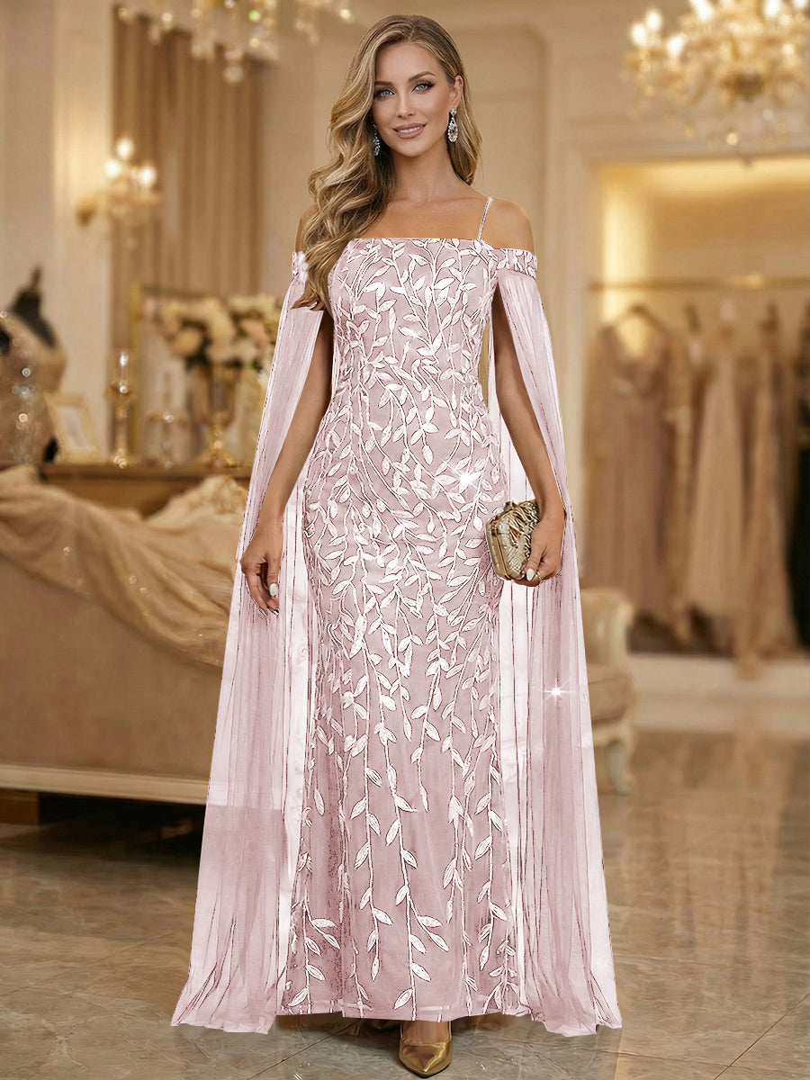 Mermaid Cold Shoulder Floor Length Mother of the Bride Dresses with Appliques