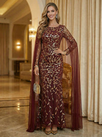 Mermaid Round Neck Long Sleeve Sparkling Mother of the Bride Dresses with Appliques