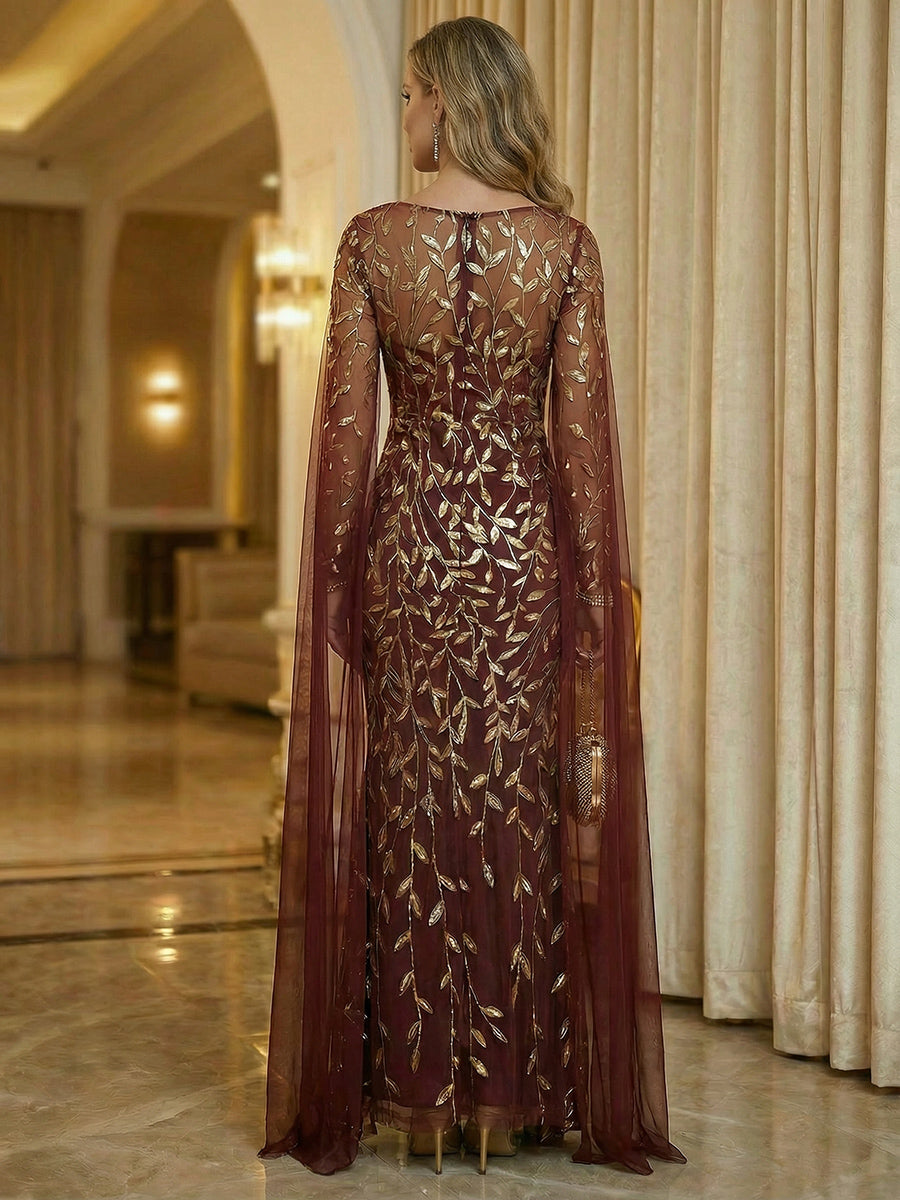 Mermaid Round Neck Long Sleeve Sparkling Mother of the Bride Dresses with Appliques
