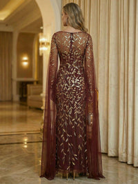 Mermaid Round Neck Long Sleeve Sparkling Mother of the Bride Dresses with Appliques