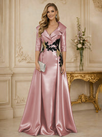 A Line/Princess 3/4 Sleeve Floor Length Mother of the Bride Dresses with Appliques
