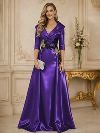 A Line/Princess 3/4 Sleeve Floor Length Mother of the Bride Dresses with Appliques