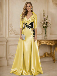A Line/Princess 3/4 Sleeve Floor Length Mother of the Bride Dresses with Appliques
