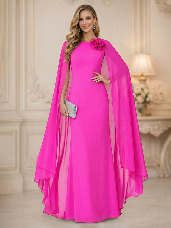 Chiffon Mermaid Scoop Sleeveless Long Mother of the Bride Dresses with 3D Flower