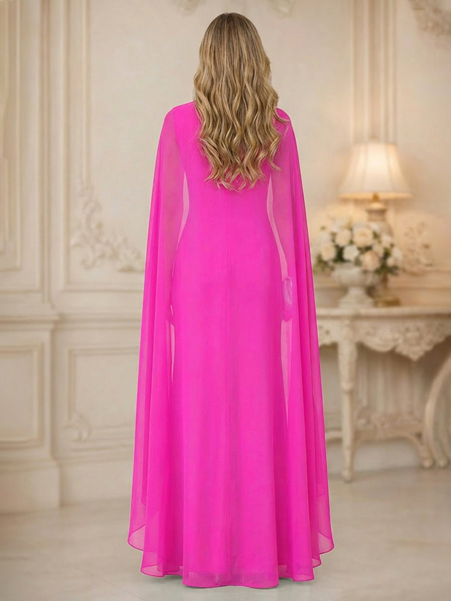 Chiffon Mermaid Scoop Sleeveless Long Mother of the Bride Dresses with 3D Flower