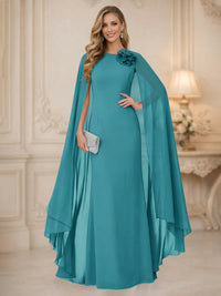 Chiffon Mermaid Scoop Sleeveless Long Mother of the Bride Dresses with 3D Flower