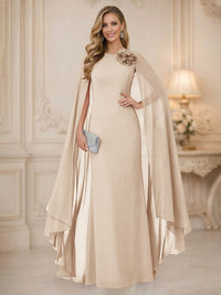 Chiffon Mermaid Scoop Sleeveless Long Mother of the Bride Dresses with 3D Flower