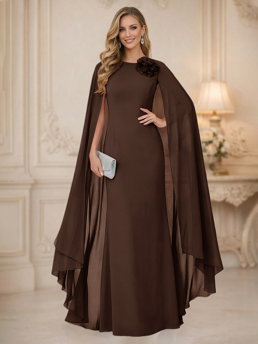 Chiffon Mermaid Scoop Sleeveless Long Mother of the Bride Dresses with 3D Flower