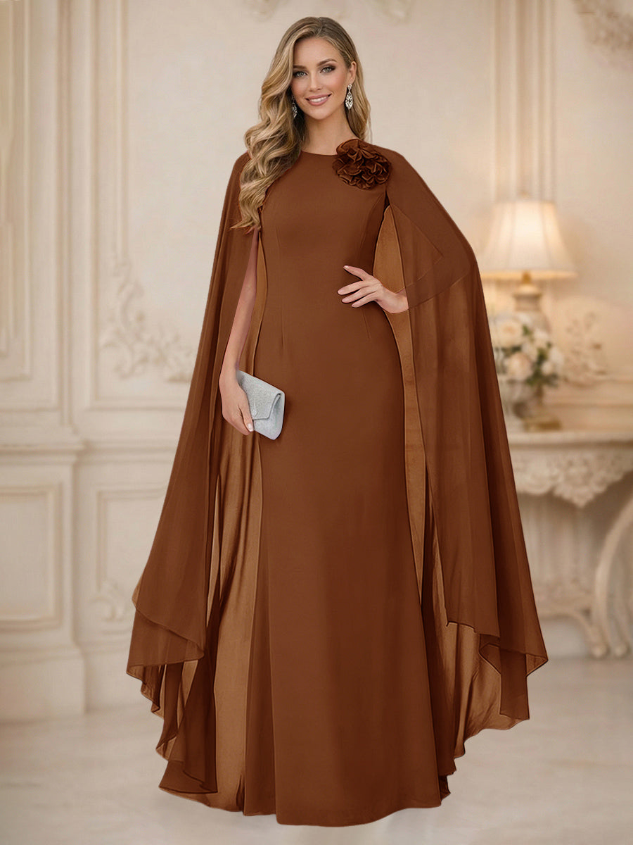 Chiffon Mermaid Scoop Sleeveless Long Mother of the Bride Dresses with 3D Flower