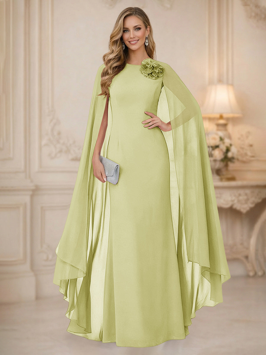 Chiffon Mermaid Scoop Sleeveless Long Mother of the Bride Dresses with 3D Flower